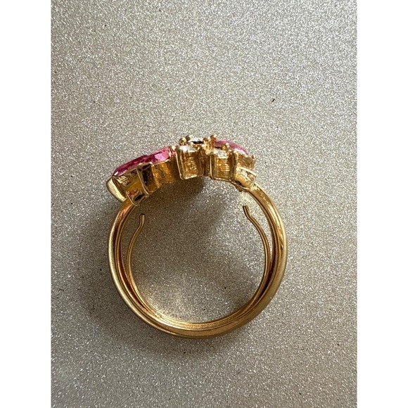 Avon 1976 VTG Gold Tone Pink champagne Marquise Rhinestone Cluster cocktail Ring - Picture 10 of 10